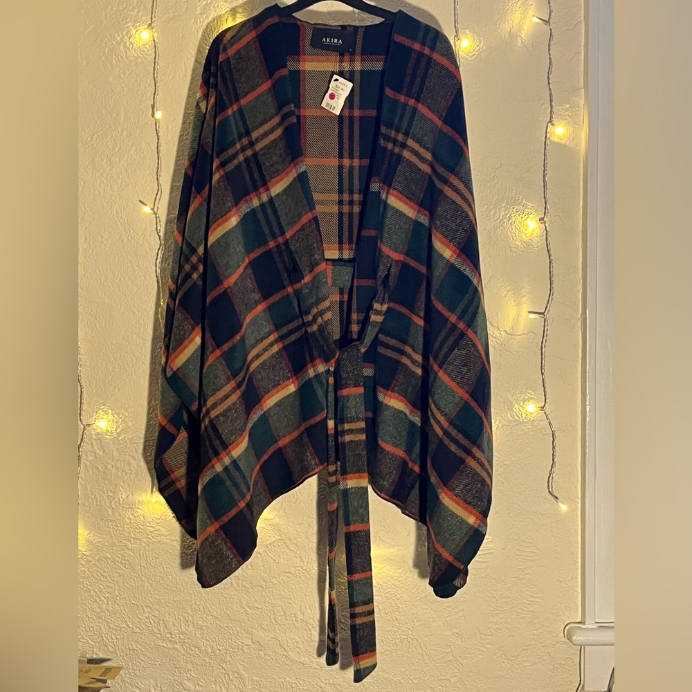 Akira winter love fall color cardigan tie front flannel beige orange green NWT